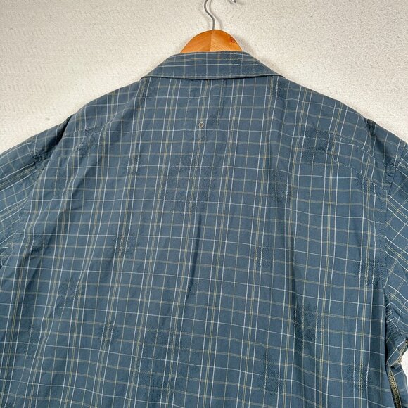 REI Mens Size XL Shirt Short Sleeve Button Front Blue Plaid Y2K Embroidered Sun - Picture 9 of 15